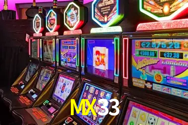 Una escena digital vívida inspirada en casino con MX33 mostrado prominentemente, luces brillantes, fichas, cartas y acentos dorados.